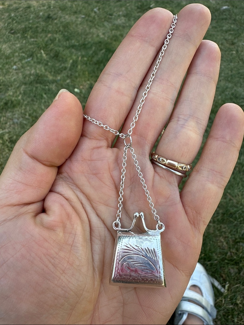 Sterling Silver Engraved Articulating Purse Pendant Necklace - chain included
